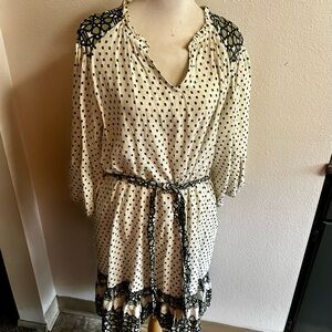 Knox Rose Black White and green Long Sleeve Dress Sz med NEW